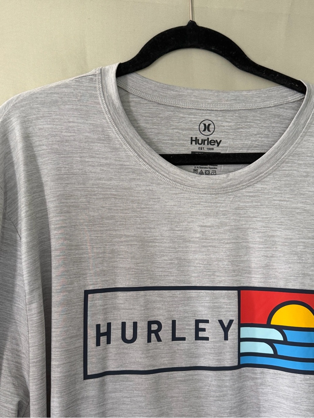 Hurley Mens Long Sleeve Graphic Tee Heather Grey Sunset Wave Logo XXL - Picture 6 of 10